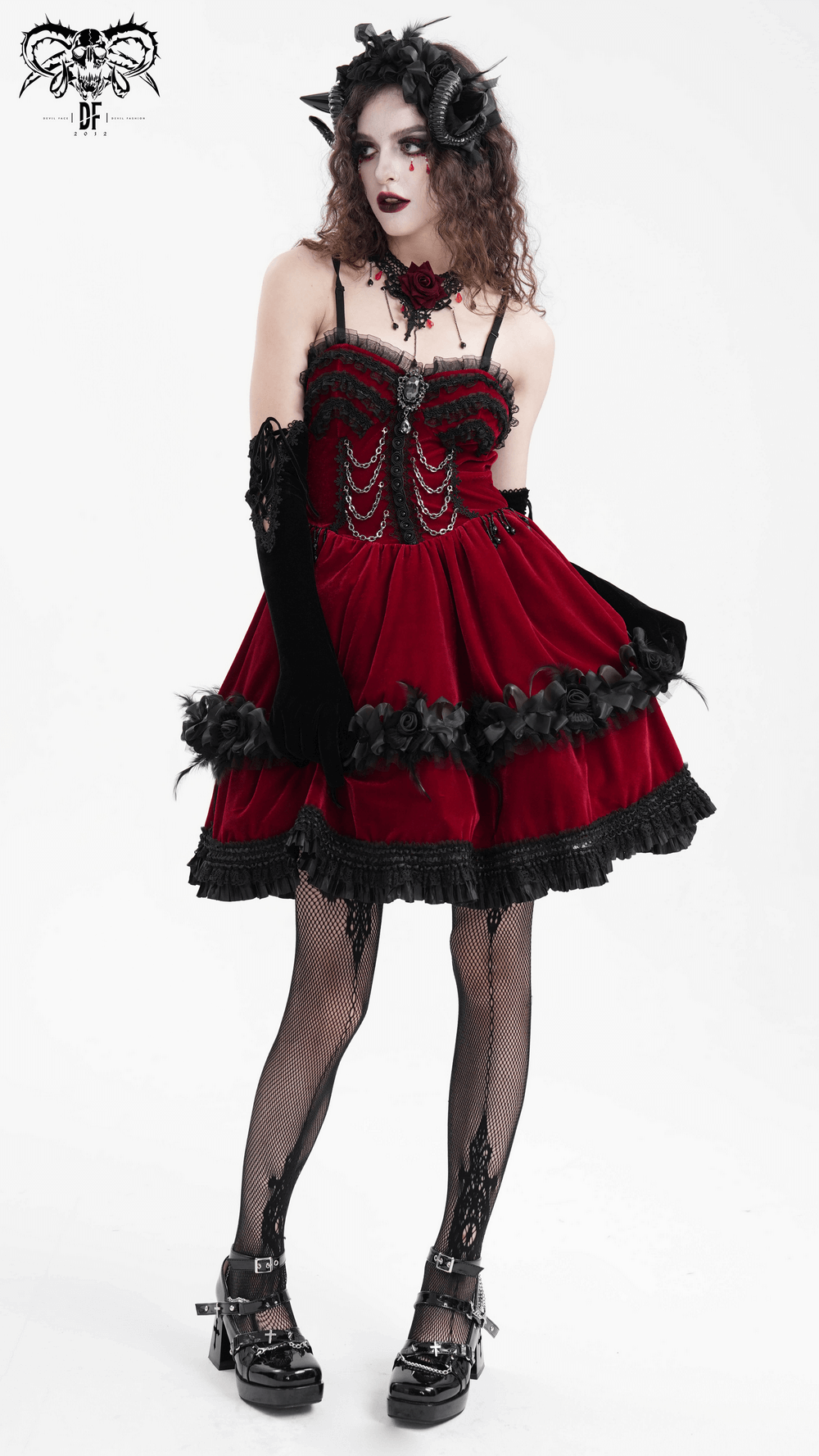 Elegant Burgundy Gothic Lolita Dress with Shoulder Straps