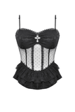 Elegant Corset-Style Top Featuring Lace and Polka Dot
