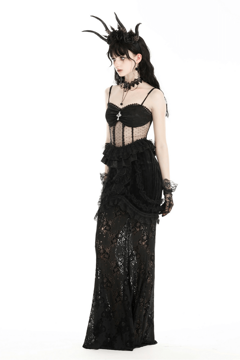 Elegant Corset-Style Top Featuring Lace and Polka Dot