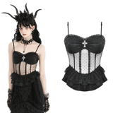 Elegant Corset-Style Top Featuring Lace and Polka Dot