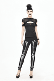 Elegant Gothic Black T-shirt with Hollow Mesh Detail
