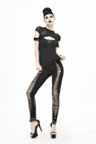 Elegant Gothic Black T-shirt with Hollow Mesh Detail