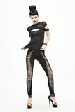 Elegant Gothic Black T-shirt with Hollow Mesh Detail