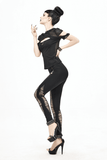 Elegant Gothic Black T-shirt with Hollow Mesh Detail