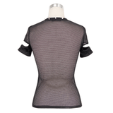 Elegant Gothic Black T-shirt with Hollow Mesh Detail