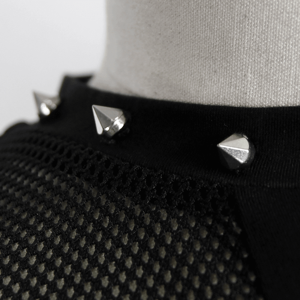 Elegant Gothic Black T-shirt with Hollow Mesh Detail