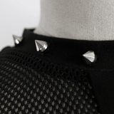 Elegant Gothic Black T-shirt with Hollow Mesh Detail