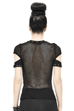 Elegant Gothic Black T-shirt with Hollow Mesh Detail