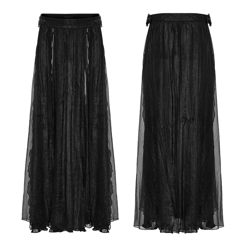 Elegant Gothic Chiffon Skirt with Pleated and Lace Accents