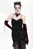 Elegant Gothic Velvet High-Low Dress with Sheer Black Mesh