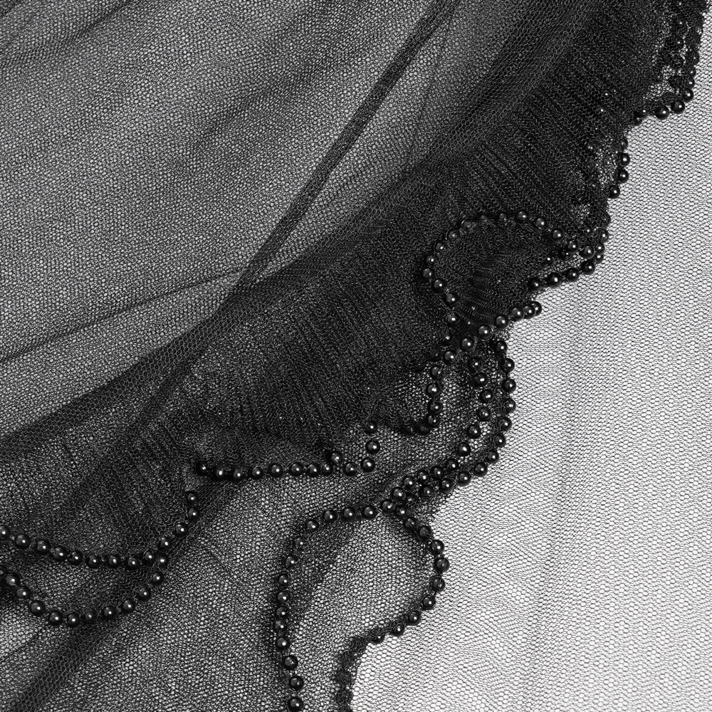 Elegant Gothic Velvet High-Low Dress with Sheer Black Mesh
