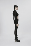 Elegant Mesh Gothic Crop Top with Stylish Twist-Front