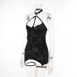 Embossed Slim-Fit Bodycon Mini Dress / Backless Halter Lingerie with Garters / Women's Sexy Outfit - EVE's SECRETS