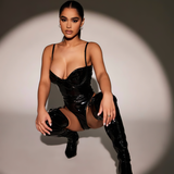 Erotic Black Women's Bodysuits / Sexy Wet Look Clothing / Female Deep Neck Outfits - EVE's SECRETS