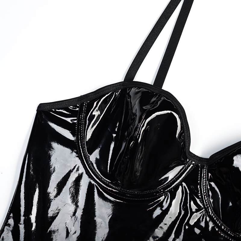 Erotic Black Women's Bodysuits / Sexy Wet Look Clothing / Female Deep Neck Outfits - EVE's SECRETS