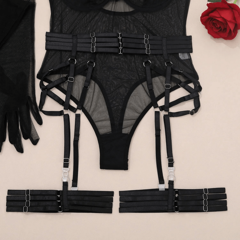 Erotic Seductive Bodysuits / Sexy Mesh Clothing with Long Gloves / Female Skinny Outfits - EVE's SECRETS