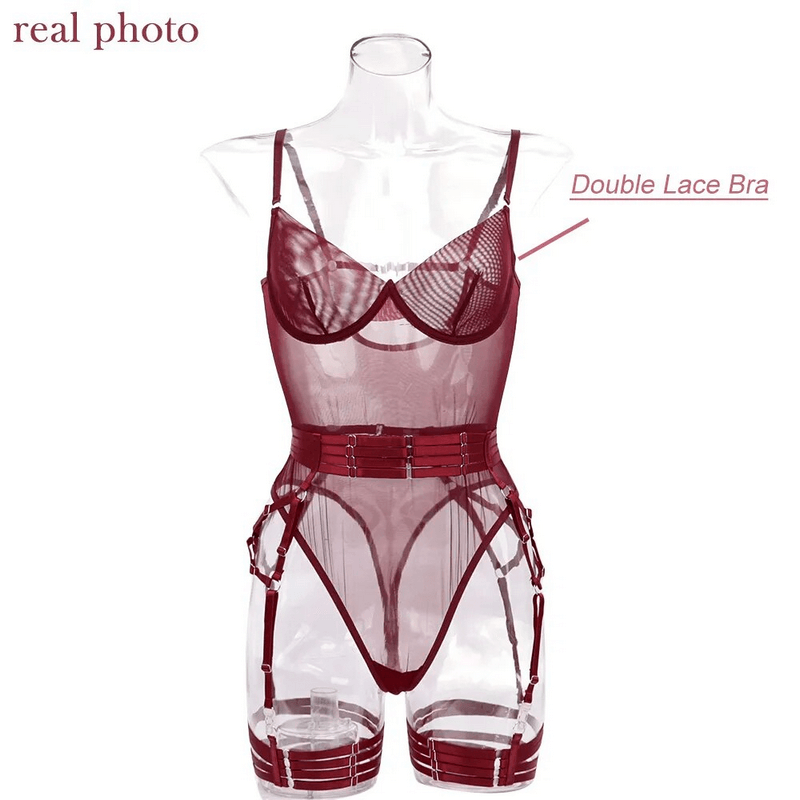 Erotic Seductive Bodysuits / Sexy Mesh Clothing with Long Gloves / Female Skinny Outfits - EVE's SECRETS