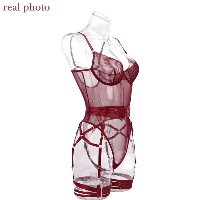 Erotic Seductive Bodysuits / Sexy Mesh Clothing with Long Gloves / Female Skinny Outfits - EVE's SECRETS