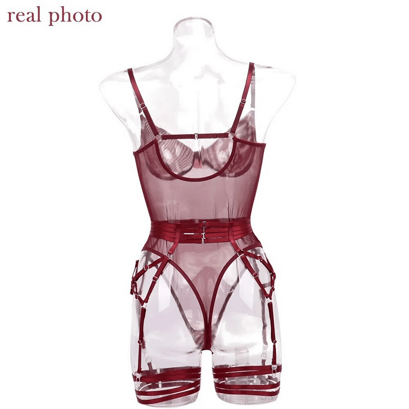 Erotic Seductive Bodysuits / Sexy Mesh Clothing with Long Gloves / Female Skinny Outfits - EVE's SECRETS