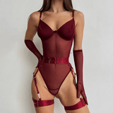Erotic Seductive Bodysuits / Sexy Mesh Clothing with Long Gloves / Female Skinny Outfits - EVE's SECRETS