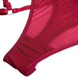 Erotic Burgundy Bodysuits / Sexy Mesh Clothing With Long Gloves / Female Skinny Outfits - EVE's SECRETS