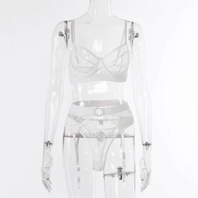 Erotic Female Plaid Lingerie Underwear / Transparent Lace Bra and Panty Sets - EVE's SECRETS