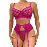 Erotische weibliche karierte Dessous-Unterwäsche / transparente Spitzen-Slip-BH- und Höschen-Sets