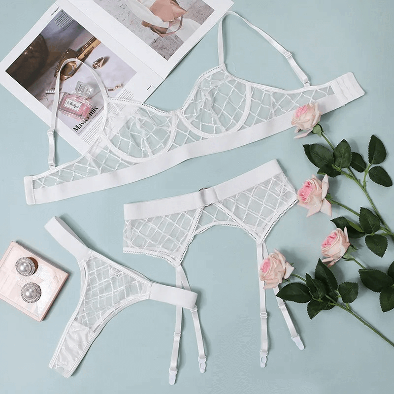 Erotic Female Plaid Lingerie Underwear / Transparent Lace Bra and Panty Sets - EVE's SECRETS