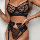 Erotic Female Plaid Lingerie Underwear / Transparent Lace Bra and Panty Sets - EVE's SECRETS