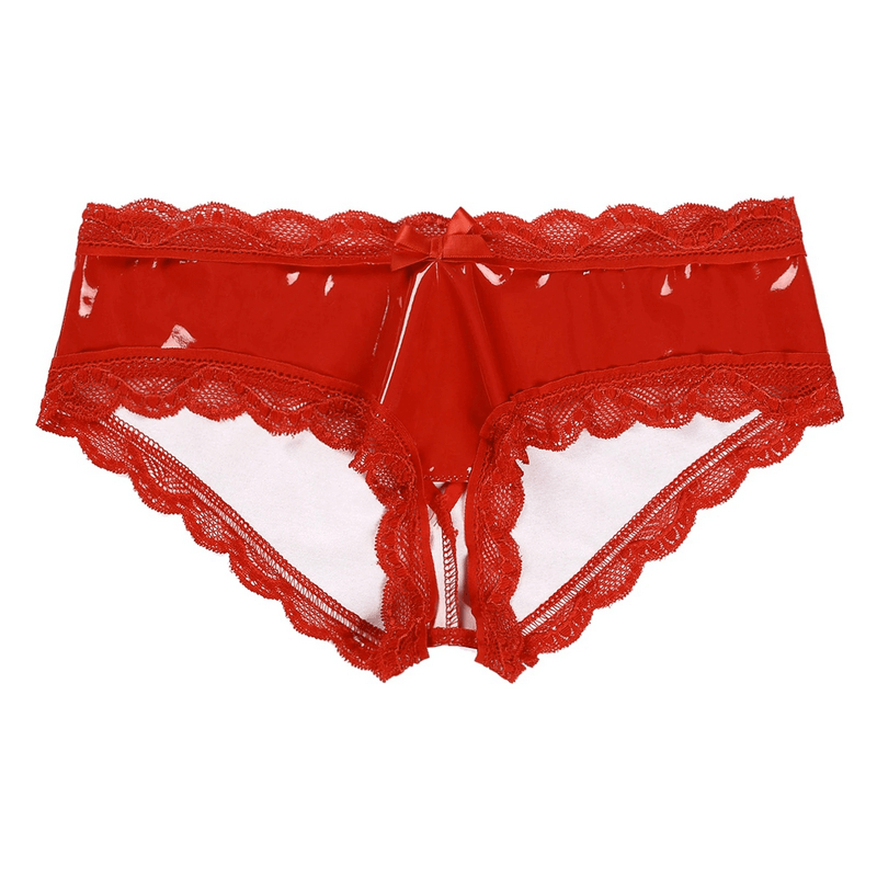 Erotic V-Back Panties with Lace Trim / Women's Crotchless Lingerie / Sexy Wet Look Underwear - EVE's SECRETS