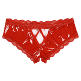 Erotic V-Back Panties with Lace Trim / Women's Crotchless Lingerie / Sexy Wet Look Underwear - EVE's SECRETS