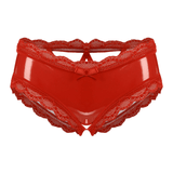 Erotic V-Back Panties with Lace Trim / Women's Crotchless Lingerie / Sexy Wet Look Underwear - EVE's SECRETS