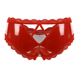 Erotic V-Back Panties with Lace Trim / Women's Crotchless Lingerie / Sexy Wet Look Underwear - EVE's SECRETS