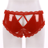 Erotic V-Back Panties with Lace Trim / Women's Crotchless Lingerie / Sexy Wet Look Underwear - EVE's SECRETS