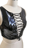 Sexy Lace-up Crop Tank Top / PVC Leather Wetlook Apparel / Women's Shiny Outfits - EVE's SECRETS