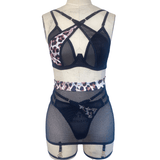 Erotic Leopard Bra Lingerie / Lace Fancy 4-Piece Underwear / Women See Through Intimate Bra Set - EVE's SECRETS