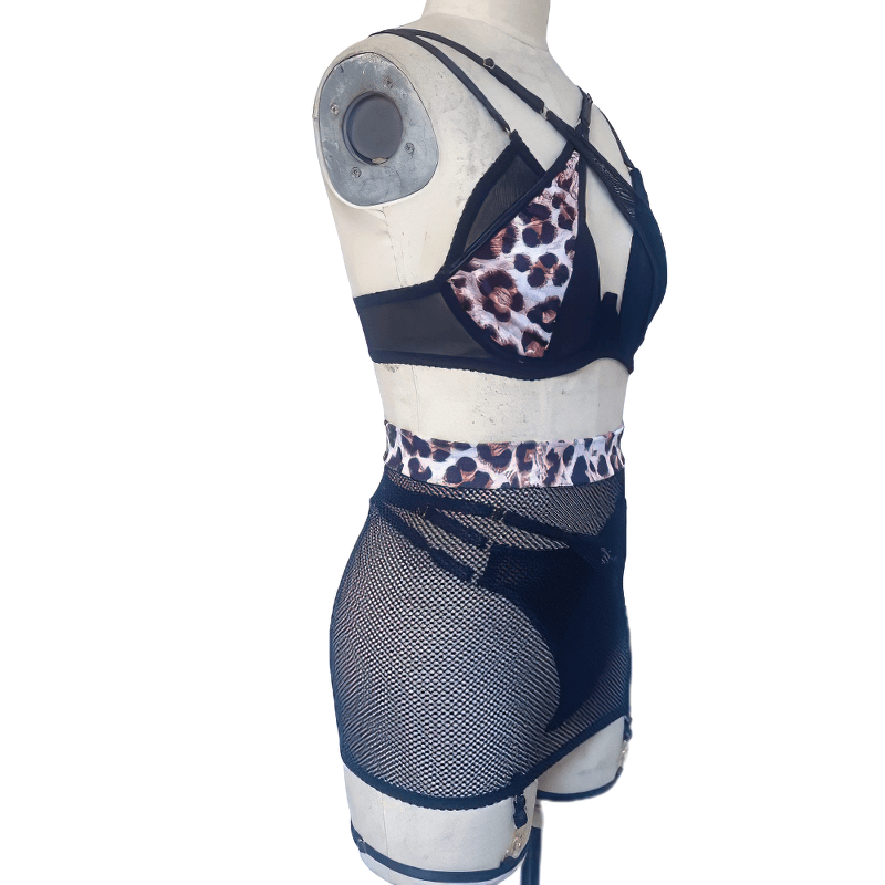 Erotic Leopard Bra Lingerie / Lace Fancy 4-Piece Underwear / Women See Through Intimate Bra Set - EVE's SECRETS