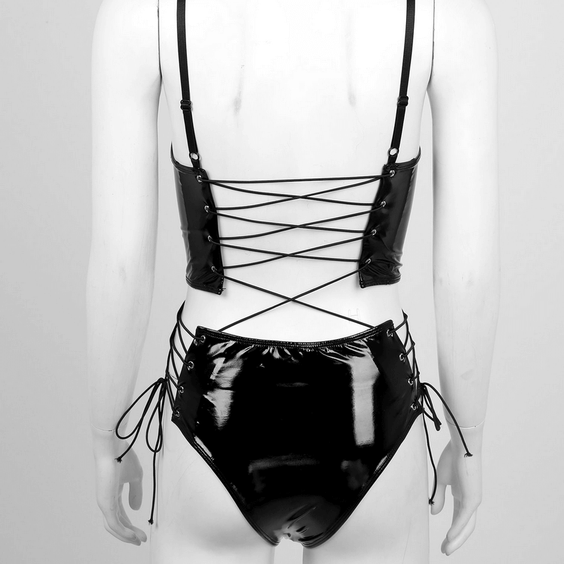 Erotic Bodysuit with Adjustable Spaghetti Straps / Women's Sexy Wetlook Lace-up Outfits - EVE's SECRETS