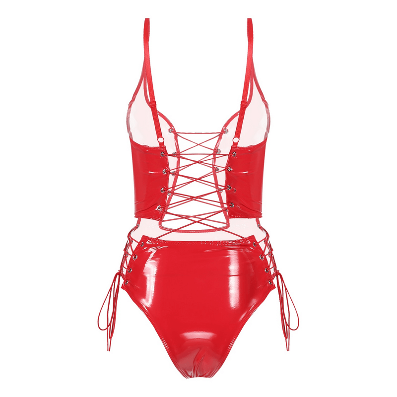 Erotic Bodysuit with Adjustable Spaghetti Straps / Women's Sexy Wetlook Lace-up Outfits - EVE's SECRETS