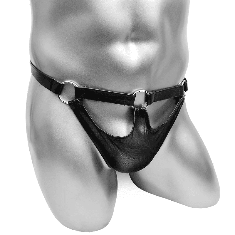 Erotic Men's Lingerie / PU Leather Panties with Metal Ring - EVE's SECRETS