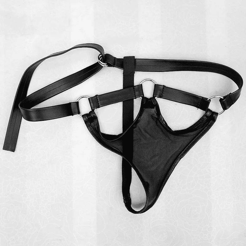 Erotic Men's Lingerie / PU Leather Panties with Metal Ring - EVE's SECRETS
