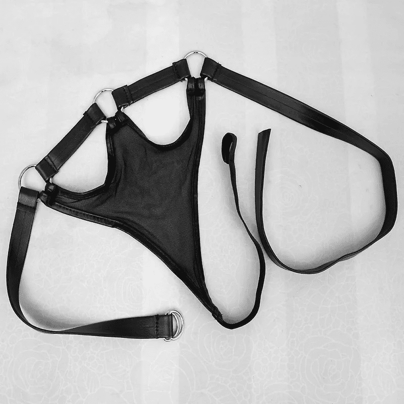 Erotic Men's Lingerie / PU Leather Panties with Metal Ring - EVE's SECRETS
