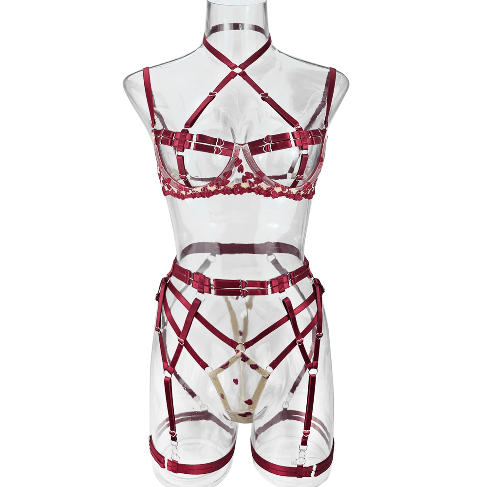 Erotic Red Lingerie with Embroidery / Beautiful Exotic Underwear / Female Open Bra Kit - EVE's SECRETS