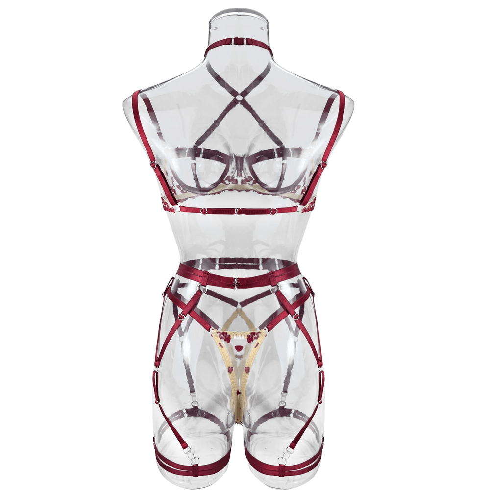 Erotic Red Lingerie with Embroidery / Beautiful Exotic Underwear / Female Open Bra Kit - EVE's SECRETS