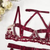 Erotic Red Lingerie with Embroidery / Beautiful Exotic Underwear / Female Open Bra Kit - EVE's SECRETS