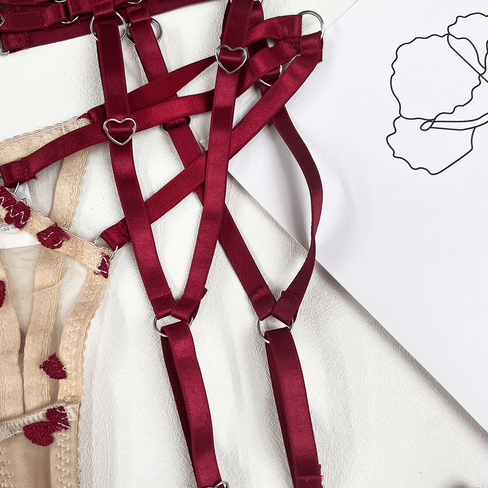 Erotic Red Lingerie with Embroidery / Beautiful Exotic Underwear / Female Open Bra Kit - EVE's SECRETS