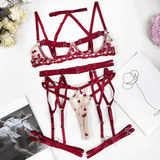 Erotic Red Lingerie with Embroidery / Beautiful Exotic Underwear / Female Open Bra Kit - EVE's SECRETS