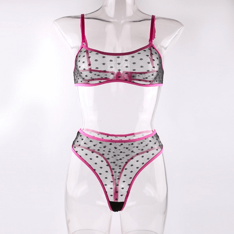 Women's Erotic Lingerie with Polka Dot Pattern / Transparent Bra and Panty / Sexy Intimate Underwear - EVE's SECRETS