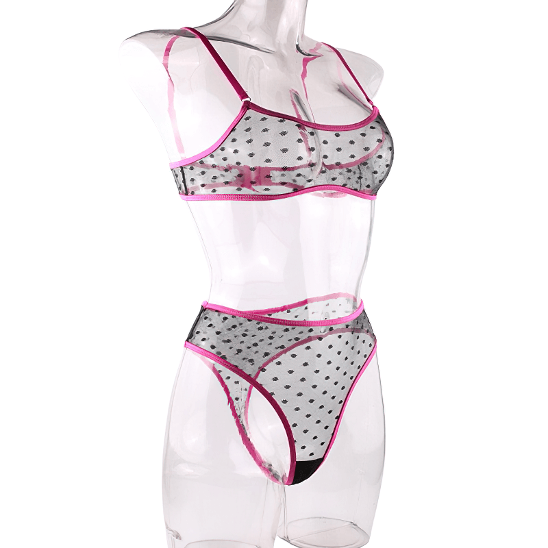 Women's Erotic Lingerie with Polka Dot Pattern / Transparent Bra and Panty / Sexy Intimate Underwear - EVE's SECRETS