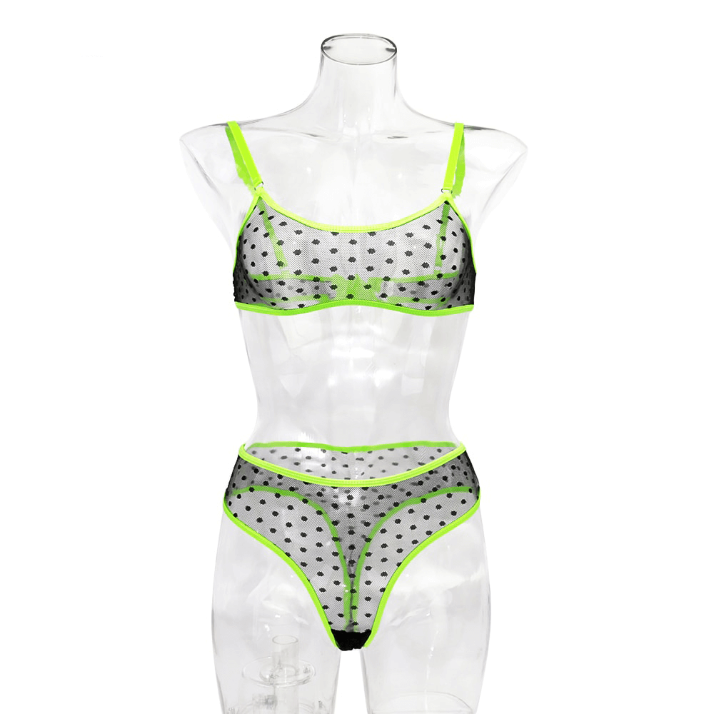 Erotic Women's Lingerie with Dot / Transparent Bra And Panty / Sexy Intimate Lace Underwear - EVE's SECRETS